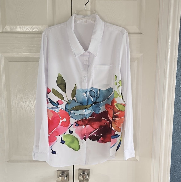 NWT Casual Ink Painting Long Sleeved Button Up Women's Top XXL - Picture 4 of 10